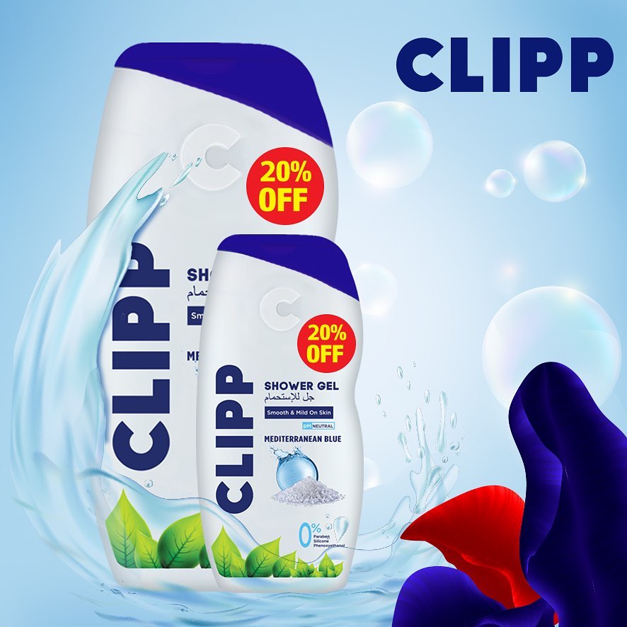 Clipp Shower Gel Mediterranean Blue Smooth & Mild On Skin PH Neutral 0% Paraben, Silicon, Phenoxyethanol Nourishes Skin and Prevent Dryness and Itchiness  250ml