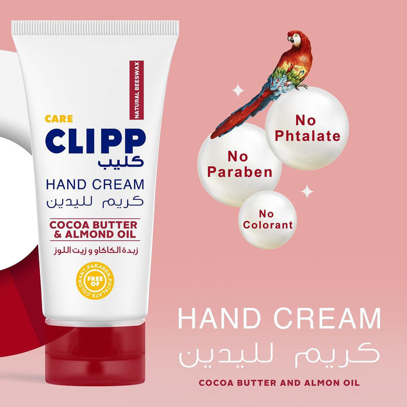 Clipp Hand Cream Cocoa Butter & Almond Oil  Free of Colorant,Paraben & Phthalate  - Nourishes the Skin  75 ml