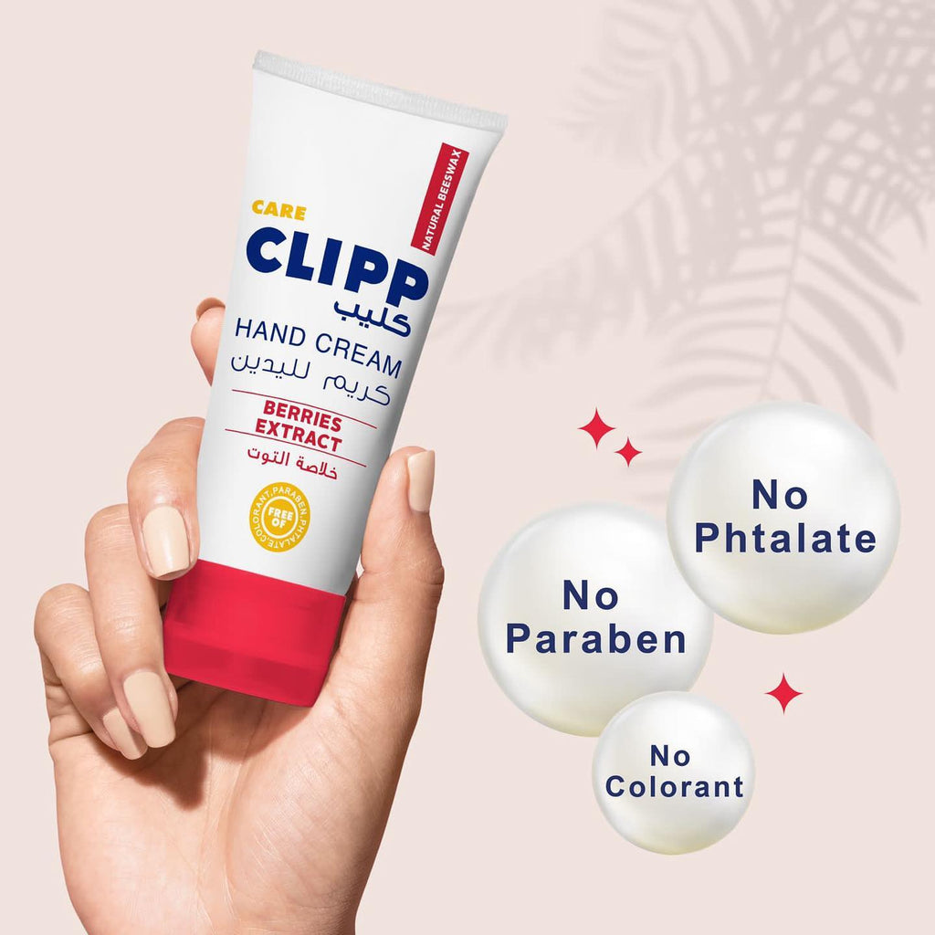 Clipp Hand Cream Berries Extract  Free of Colorant,Paraben & Phtalate   Natural Beeswax to nourish the skin on the hands and provide it with the protection it needs.   75 ml
