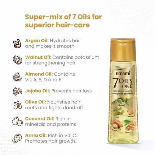 Emami 7 in 1 Non Sticky Hair Oil - Reduce Hair Fall  - Promotes Hair Growth - 100 ml