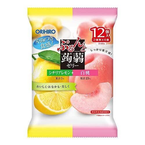 Orihiro Konjac Jelly Lemon & Peach - Konnyaku Jelly- Delicious Healthy Snack- Low Calorie - 12x20g (Totalof 240g)