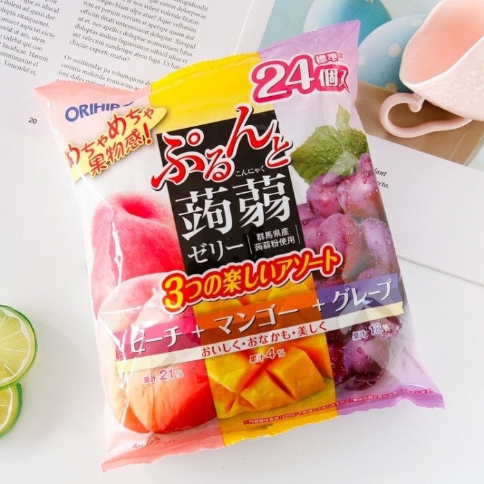 Orihiro Konjac Jelly White Peach, Mango & Grape- Konnyaku Jelly- Delicious Healthy Snack- Low Calorie - 24x20g (Total of 480g)