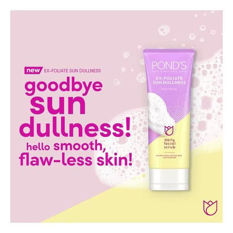 Pond's Ex-Foliate Sun Dullness Bright Beauty Daily Facial Scrub | For Oil Free Bright Skin | Removes Daily Tan and Dark Spots - 100 g