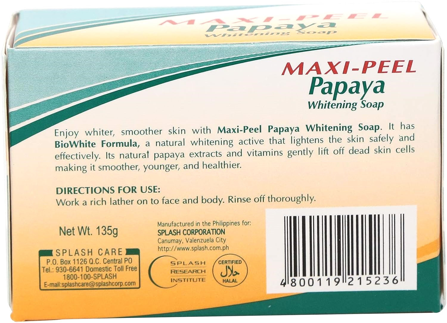 Maxipeel Papaya Soap - Whitening Soap with BioWhite Formula - Effectively Whitens Skin  - 135gm