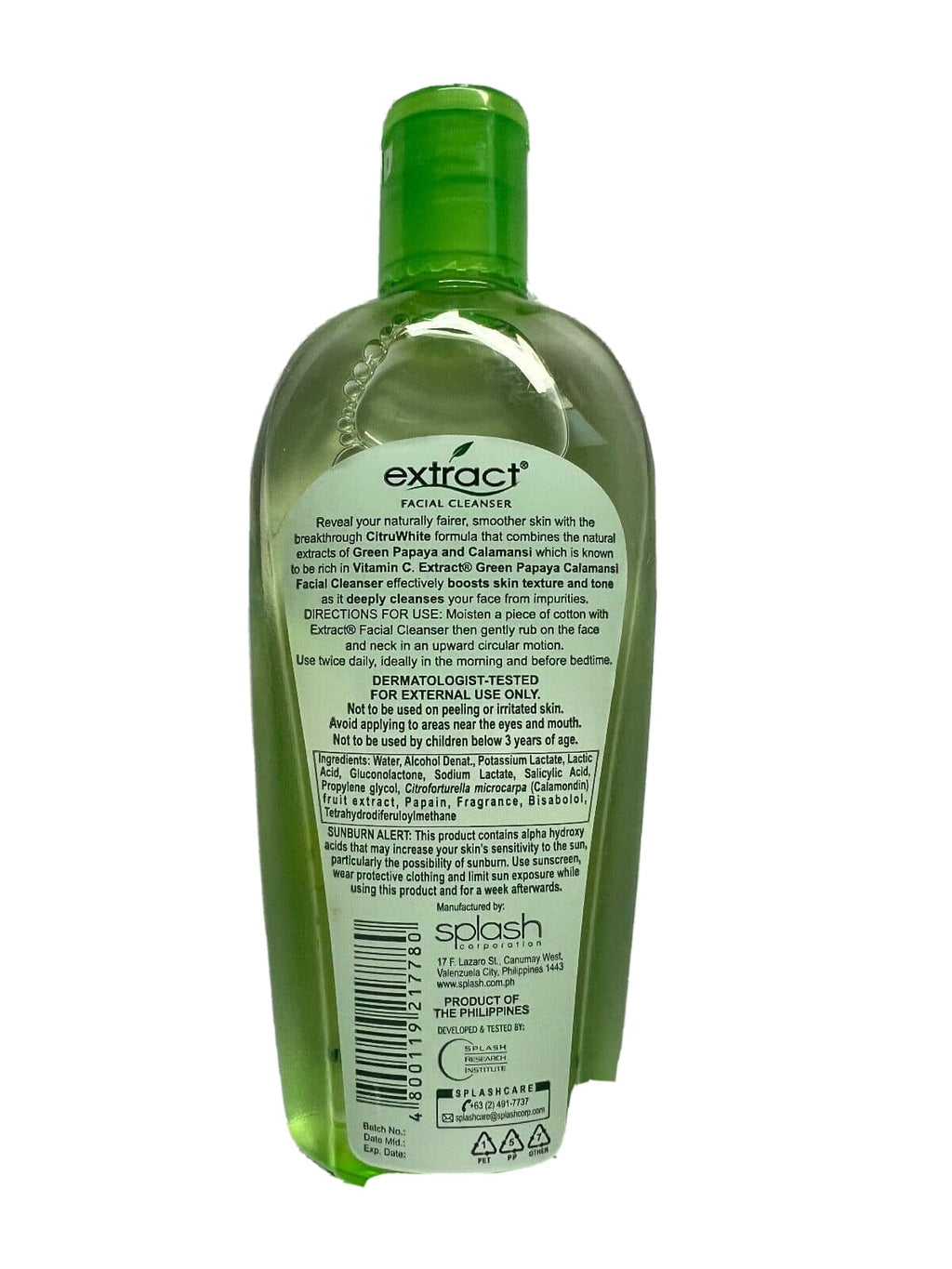 Extract Facial Cleanser Green Papaya Calamansi  - With Citrus White Formula - Boost Skin Texture and Tone - Deeply Cleanses  - 225ml