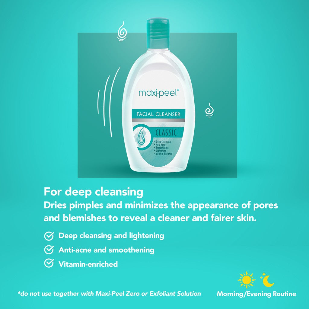 Maxipeel Facial Cleanser Classic  - Deep Cleansing and Vitamin-Enriched - Anti-Acne, Smoothening and Lightening - 135ml