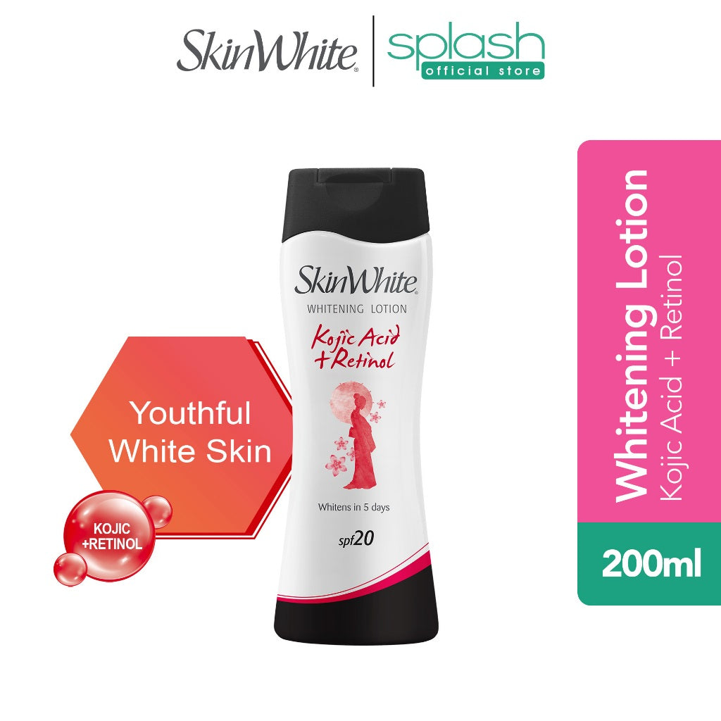Skin White Whitening Lotion Kojic Acid + Retinol SPF 20 - Whitens Skin in 5 Days - Lightens Scars and Dark Spots - Removes Dead Skin Cells - 200ml