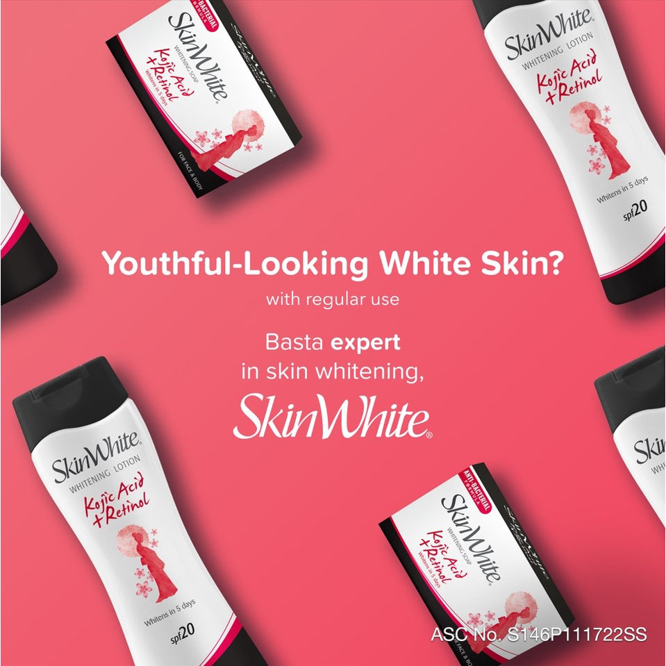 Skin White Whitening Lotion Kojic Acid + Retinol SPF 20 - Whitens Skin in 5 Days - Lightens Scars and Dark Spots - Removes Dead Skin Cells - 200ml