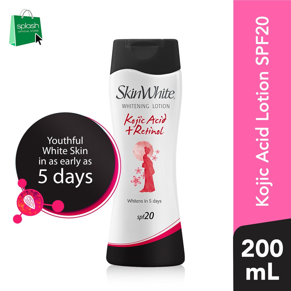 Skin White Whitening Lotion Kojic Acid + Retinol SPF 20 - Whitens Skin in 5 Days - Lightens Scars and Dark Spots - Removes Dead Skin Cells - 200ml