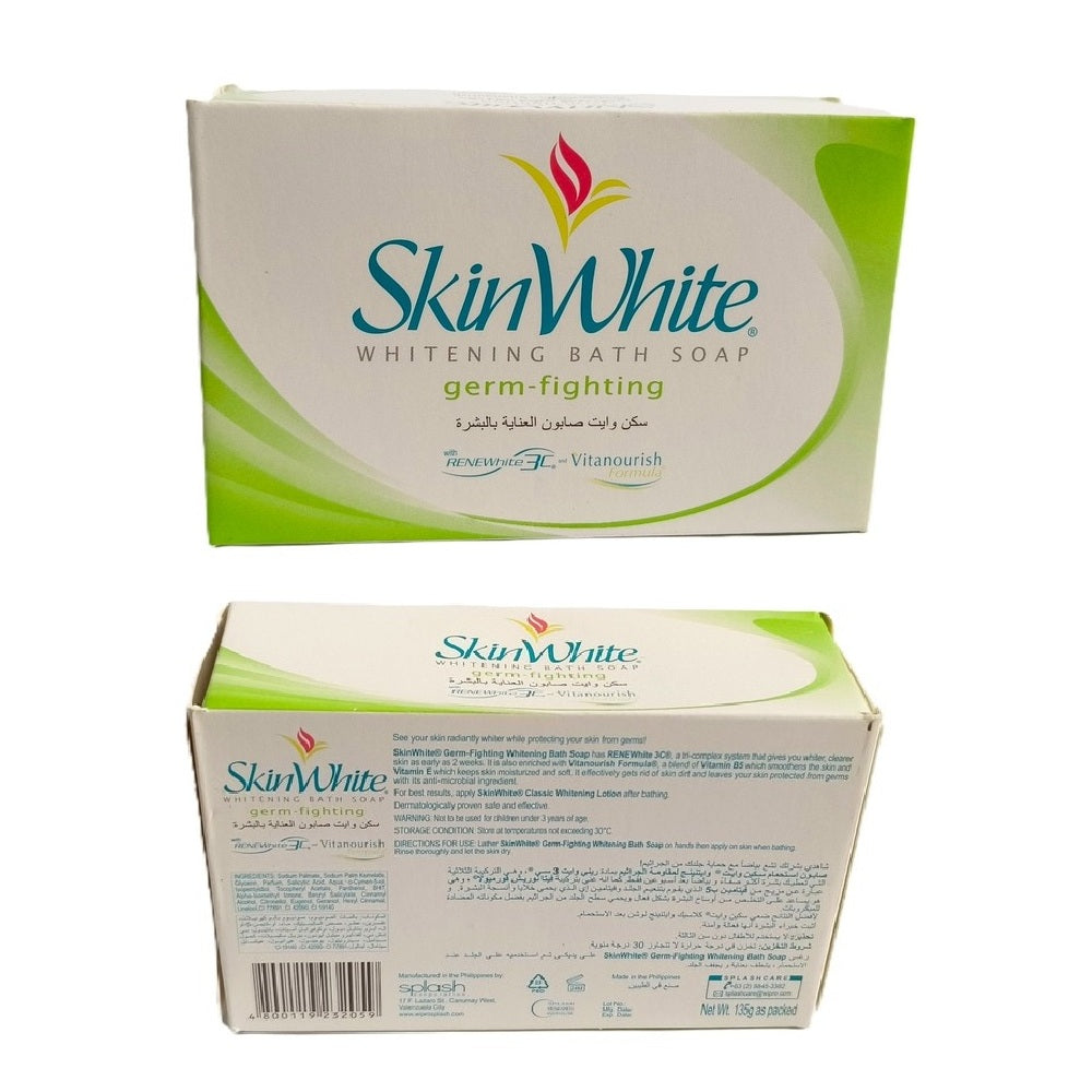 Skin White Whitening Bath Soap Germ-Fighting - With ReneWhite 3C & Vitanourish Formula - For Clearer Skin in as Early as 2 Weeks - 135g