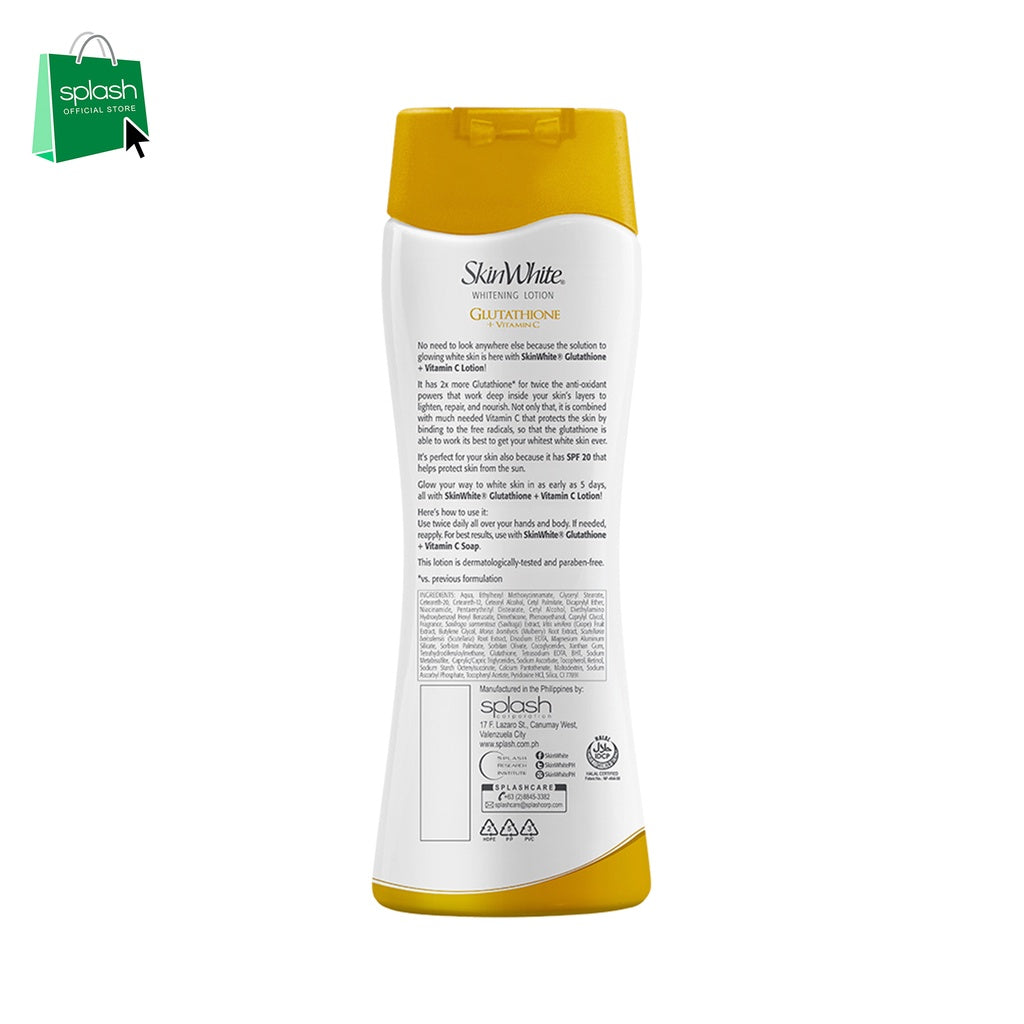 Skin White Whitening Lotion Glutathione + Vitamin C SPF 20 - Whitens Skin in 5 Days - 2x more Gluta - Solution to a Glowing White Skin - Lightens, Repairs & Nourishes Your Skin -  200ml