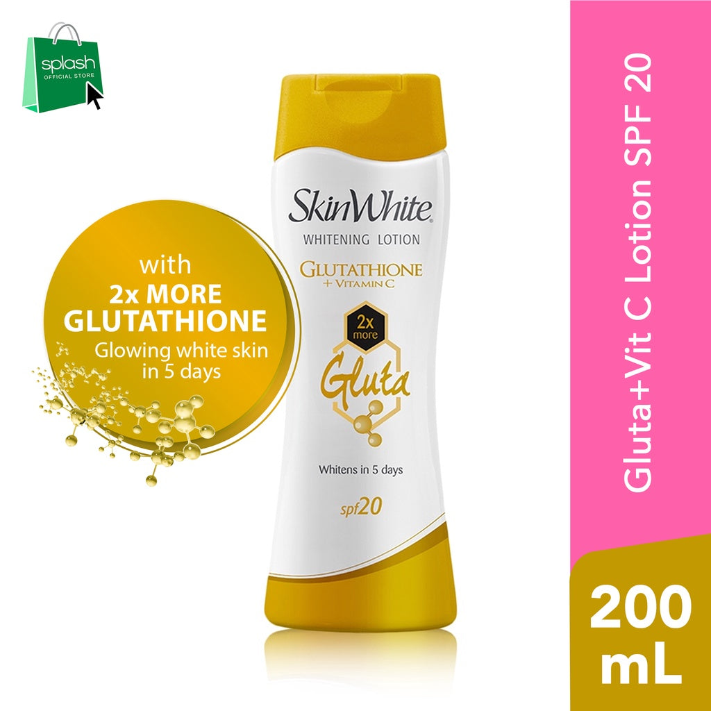 Skin White Whitening Lotion Glutathione + Vitamin C SPF 20 - Whitens Skin in 5 Days - 2x more Gluta - Solution to a Glowing White Skin - Lightens, Repairs & Nourishes Your Skin -  200ml