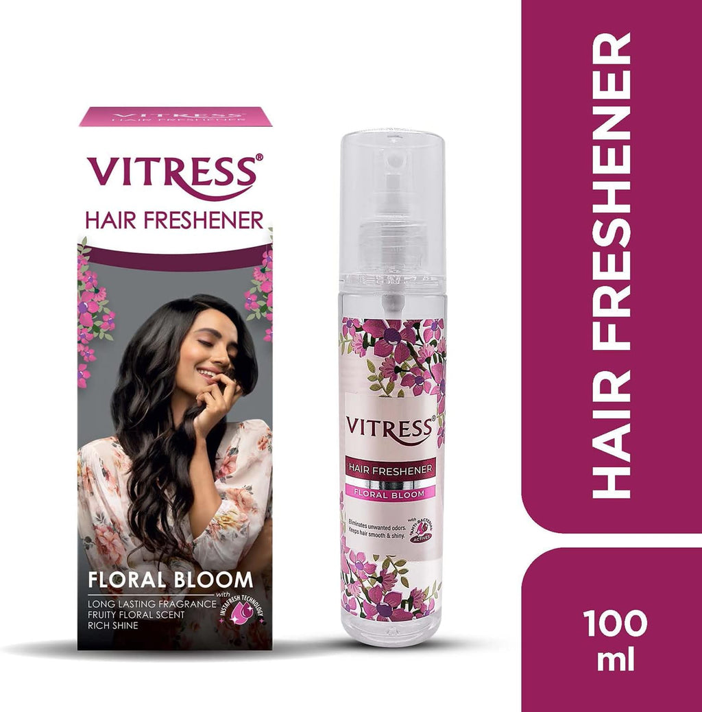 Vitress Hair Freshener Floral Bloom - Eliminates Unwanted Odors - Keeps Hair Smooth & Shiny - With Anti-Bacterial Actives - 100ml