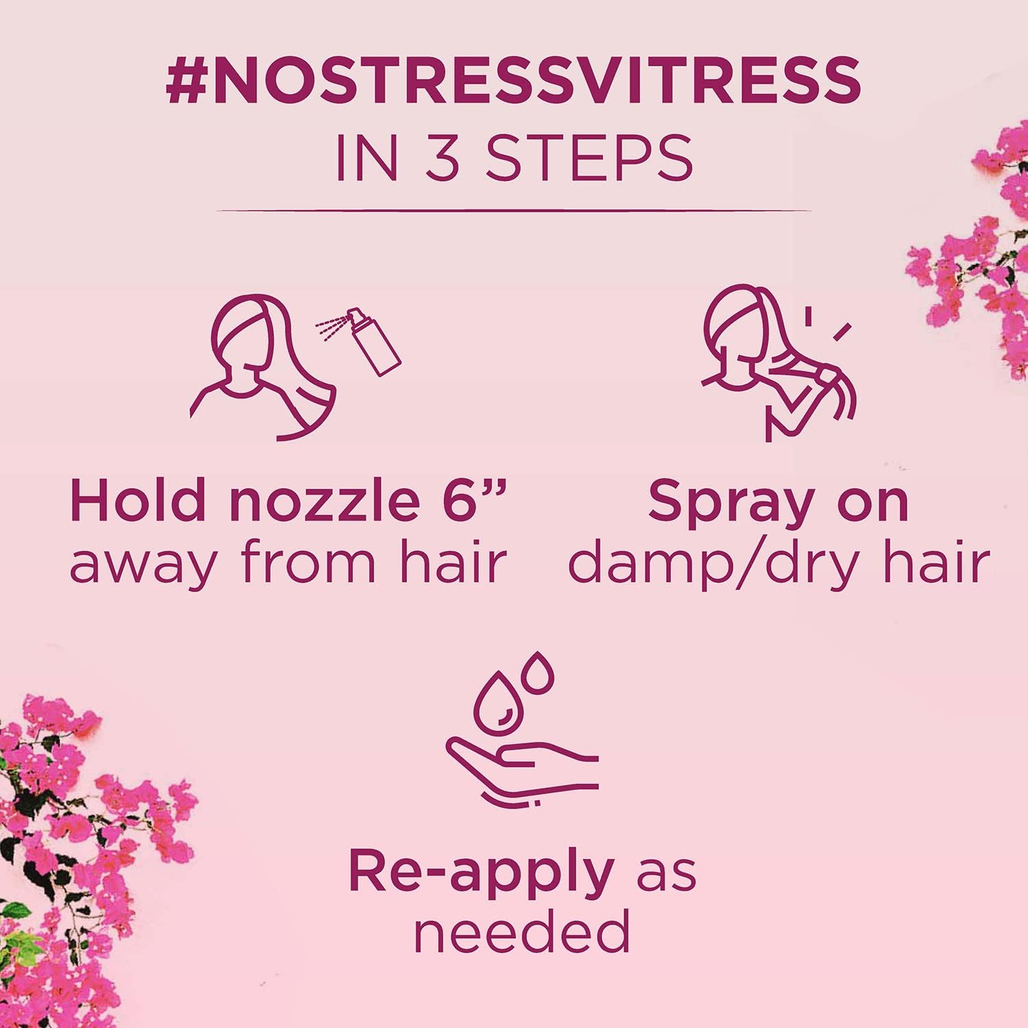 Vitress Hair Freshener Floral Bloom - Eliminates Unwanted Odors - Keeps Hair Smooth & Shiny - With Anti-Bacterial Actives - 100ml