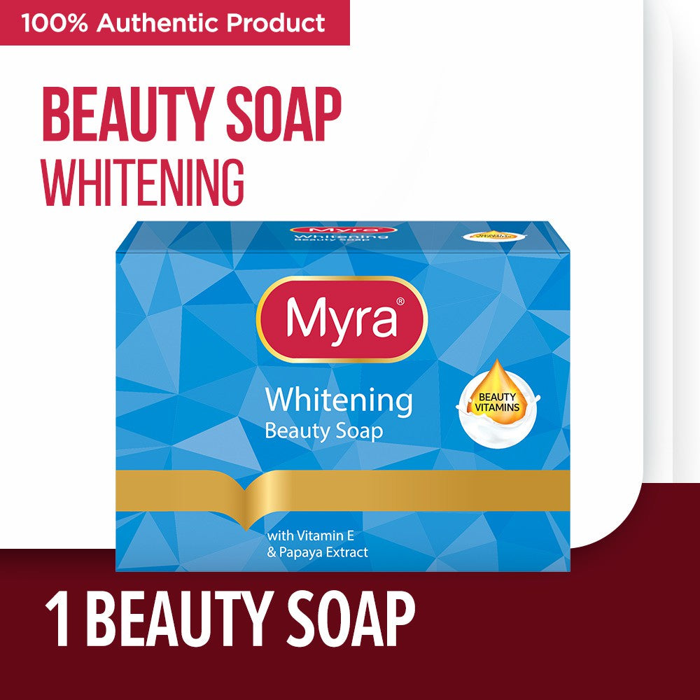 Myra Whitening Beauty Soap - With Vitamin E and Papaya Extract - Deeply Cleanses for Healthy White Skin -  90g