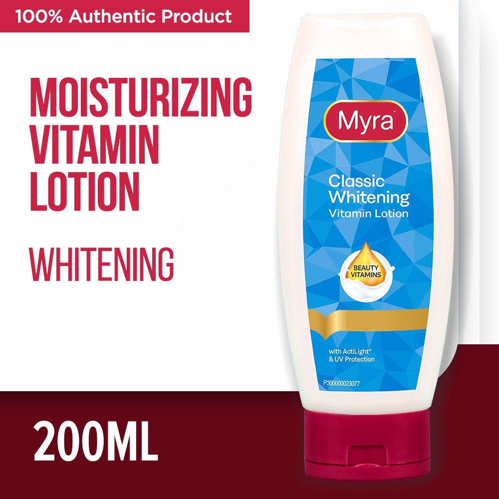 Myra Classic Whitening Vitamin Lotion  - With ActiLight & UV Protection - Keep Skin Smooth,Glowing & Healthy - Skin Whiter in as Early as 7 Days - 200ml