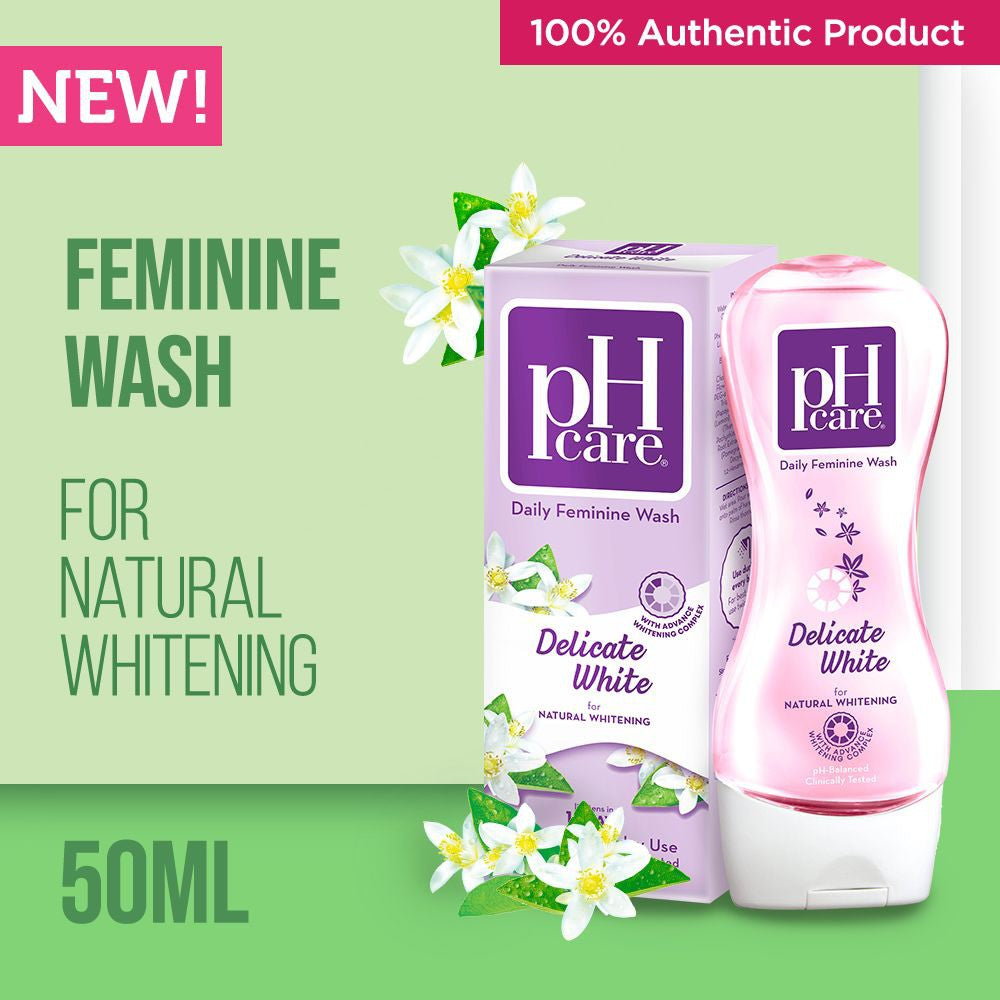 pH care Daily Feminine Wash Delicate White  - With Advance Whitening Complex - Lightens Skin in 14 Days - Safe for Everyday Use - pH-Balanced & Clinically Tested - 50ml