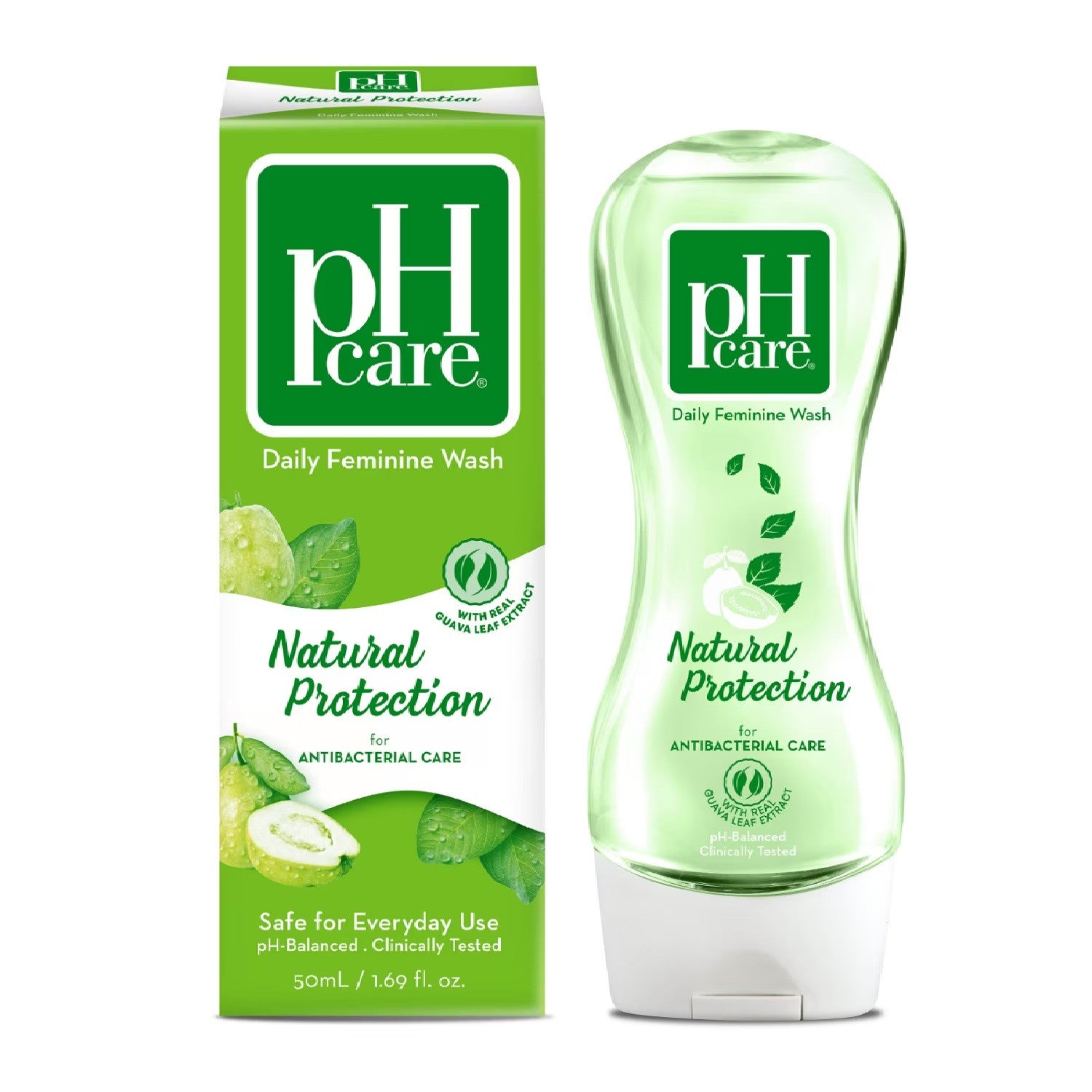 pH care Daily Feminine Wash Natural Protection - With Real Guava Leaf Exrtract - For Antibacterial Care - Safe for Everyday Use - pH-Balanced & Clinically Tested - 50ml