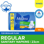 Modess Cottony Regular with Wing 29+3 Pads - For Superior Dryness and Protection - Hypoallergenic Cover & Gentle on Skin - Cottony Soft Cover