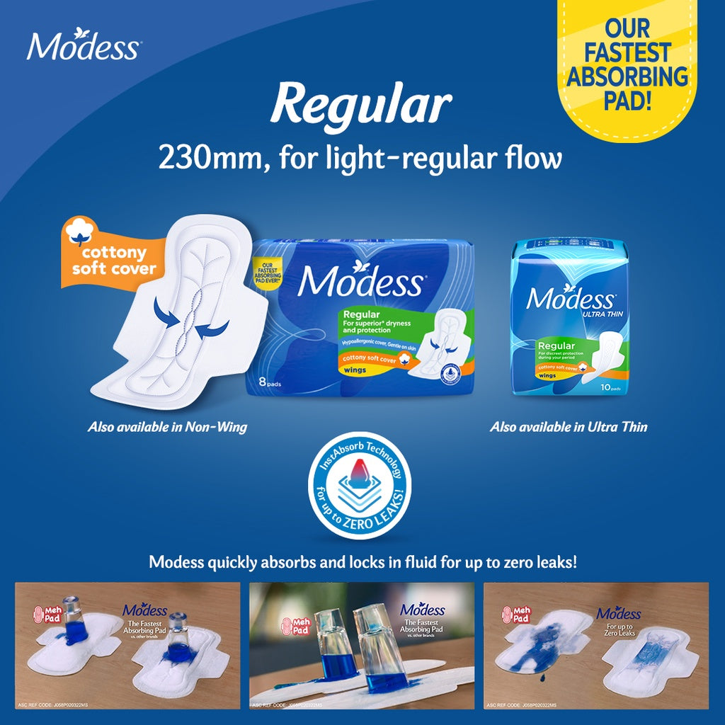Modess Cottony Regular Non Wing 12 Pads - For Superior Dryness and Protection - Hypoallergenic Cover & Gentle on Skin - Cottony Soft Cover