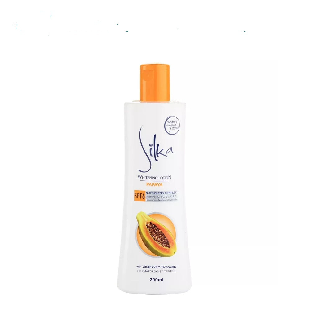 Silka Whitening Lotion Papaya  - With SPF 6 - Helps Achieve Healthy & Glowing Skin - Whitens as Early as 7 Days - Nourishing Body Lotion - 200 ml
