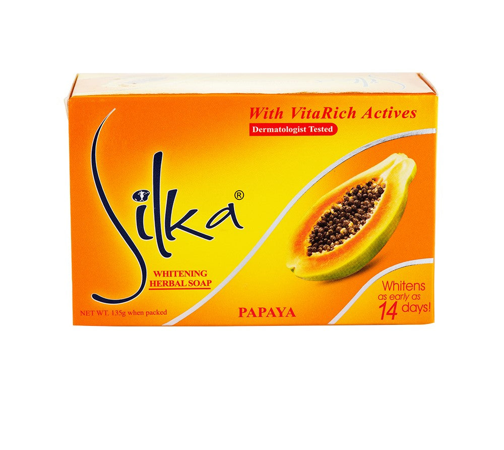 Silka Whitening Herbal Soap Papaya  - With Vita Rich Actives - Whitens as Early as 14 days - Dermatologist Tested - Exfoliates and Moisturizes Skin - 135 g