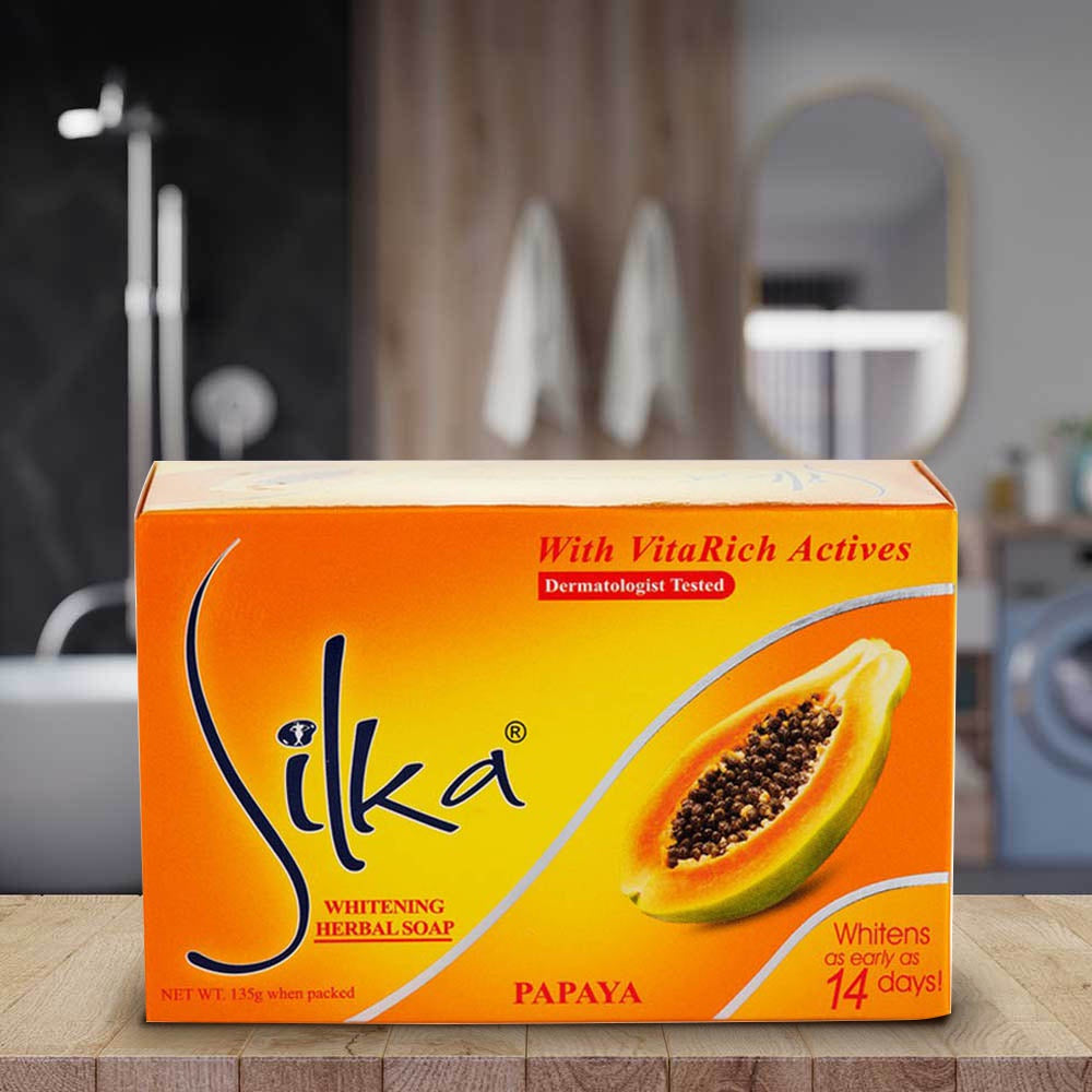 Silka Whitening Herbal Soap Papaya  - With Vita Rich Actives - Whitens as Early as 14 days - Dermatologist Tested - Exfoliates and Moisturizes Skin - 135 g