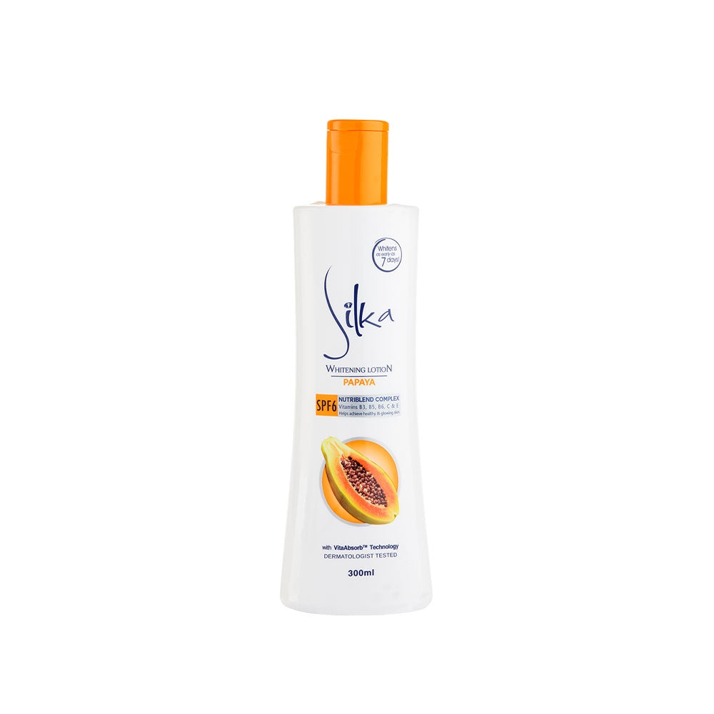 Silka Whitening Lotion Papaya  - With SPF 6 - Helps Achieve Healthy & Glowing Skin - Whitens as Early as 7 Days - Nourishing Body Lotion - 300 ml