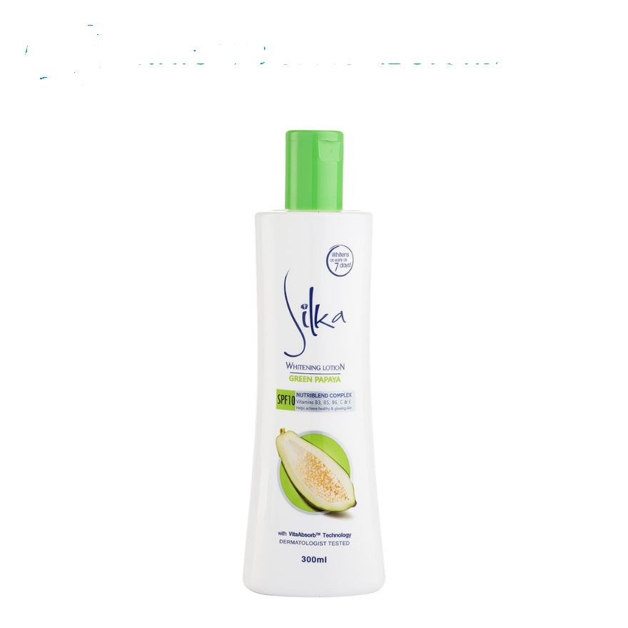 Silka Whitening Lotion Green Papaya  - With SPF10  - Helps Achieve Healthy & Glowing Skin - Whitens as Early as 7 Days - Nourishing Body Lotion - 300 ml