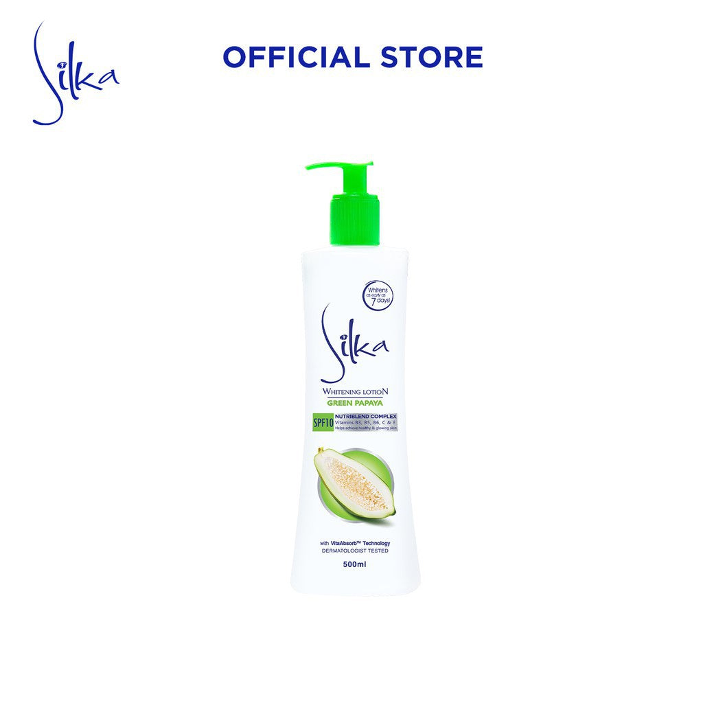 Silka Whitening Lotion Green Papaya - With SPF10 - Helps Achieve Healthy & Glowing Skin - Whitens Skin in as Early as 7 Days- Nourishing Body Lotion - 500 ml