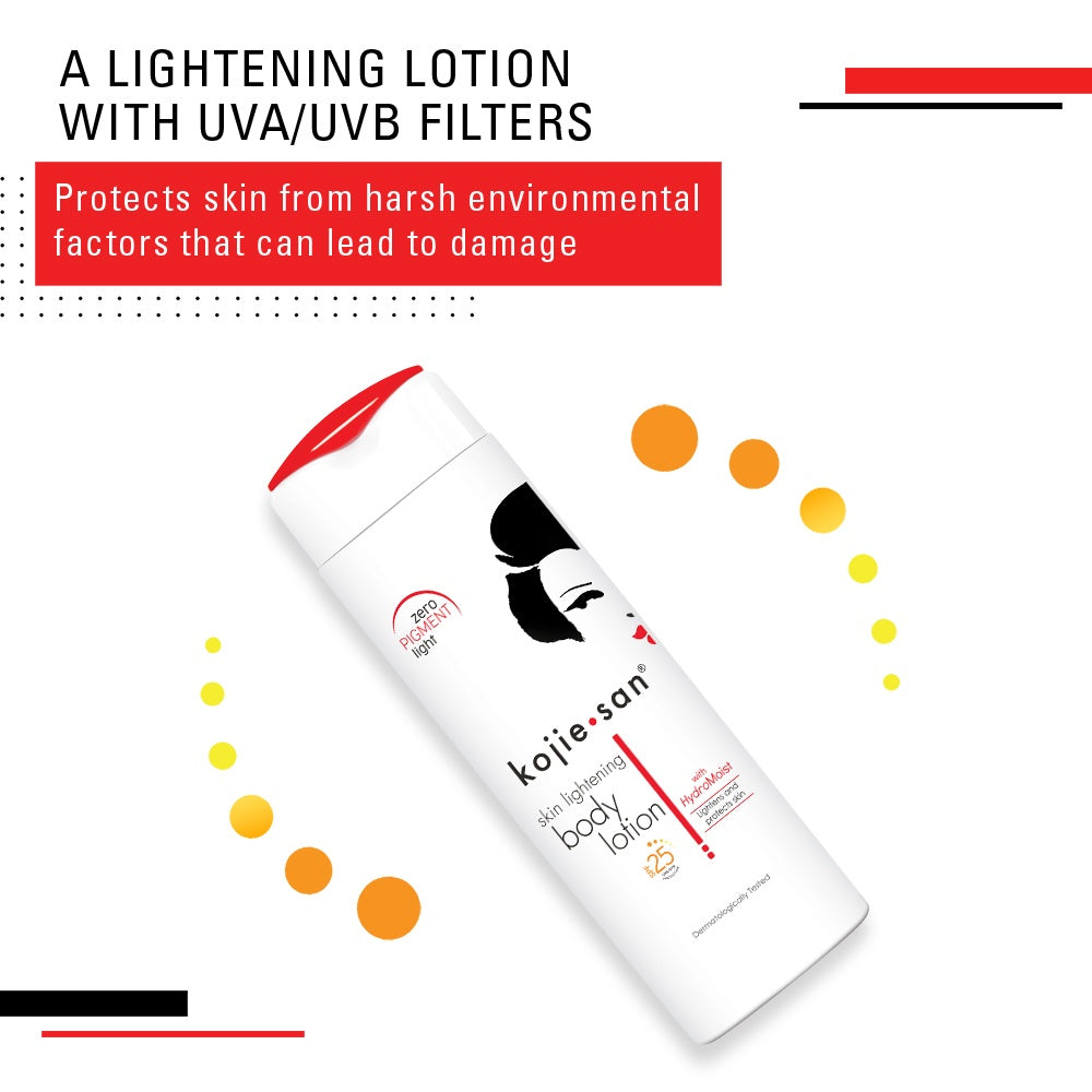 Kojiesan Skin Lightening Body Lotion SPF 25  - With HydroMoist  - Light, Non Greasy Softening Fomula - UVA/UVB Protection - Zero Pigment Light Technology - 250g