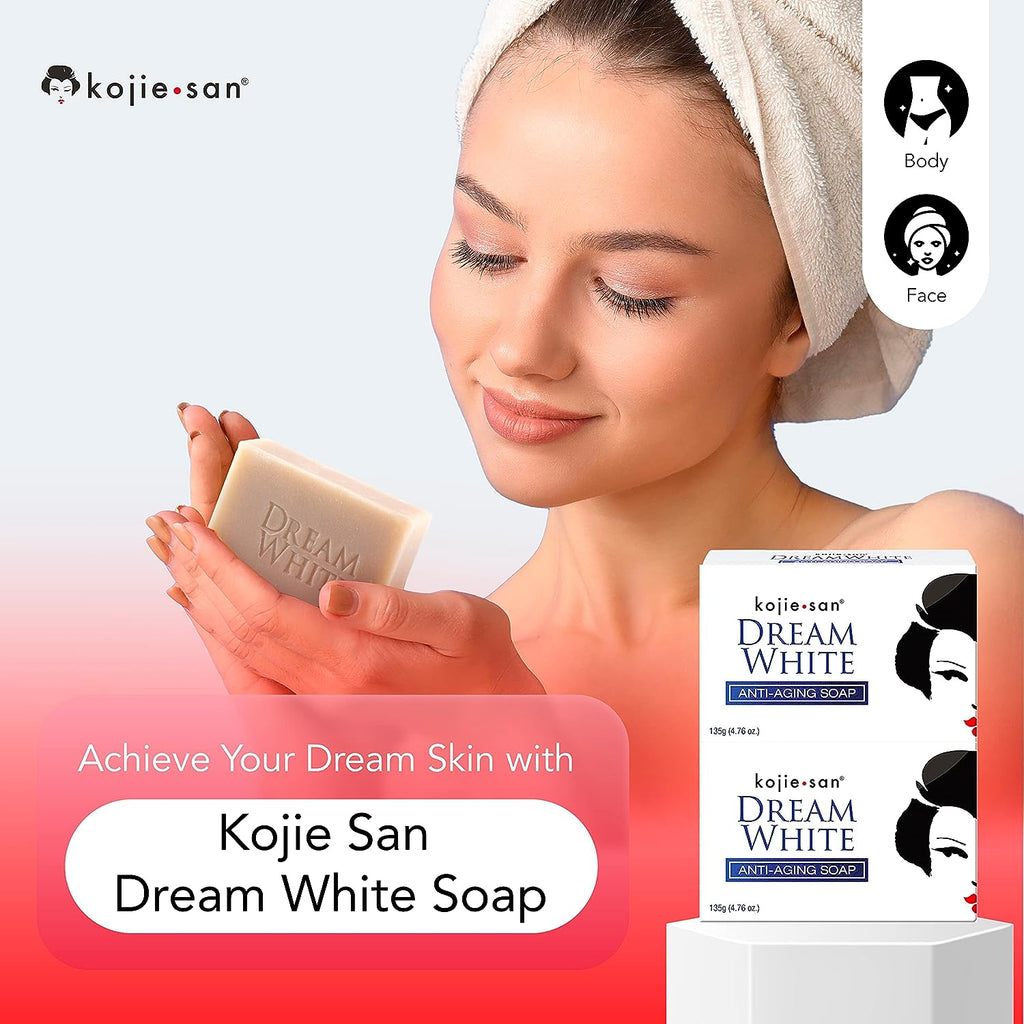 Kojiesan Dream White Anti-Aging Soap - Combination of Collagen & Elastin Plus Lightening Effect of Kojic Acid - Helps Moisturize & Whitens Your Skin - 2 x 135g