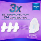 Whisper Super Clean & Dry Pads with Wings - 20% Longer and Wider - Up to 12 hours of Leakage Protection - Anti Leak Barriers - Fast Absorbing - 8 pads