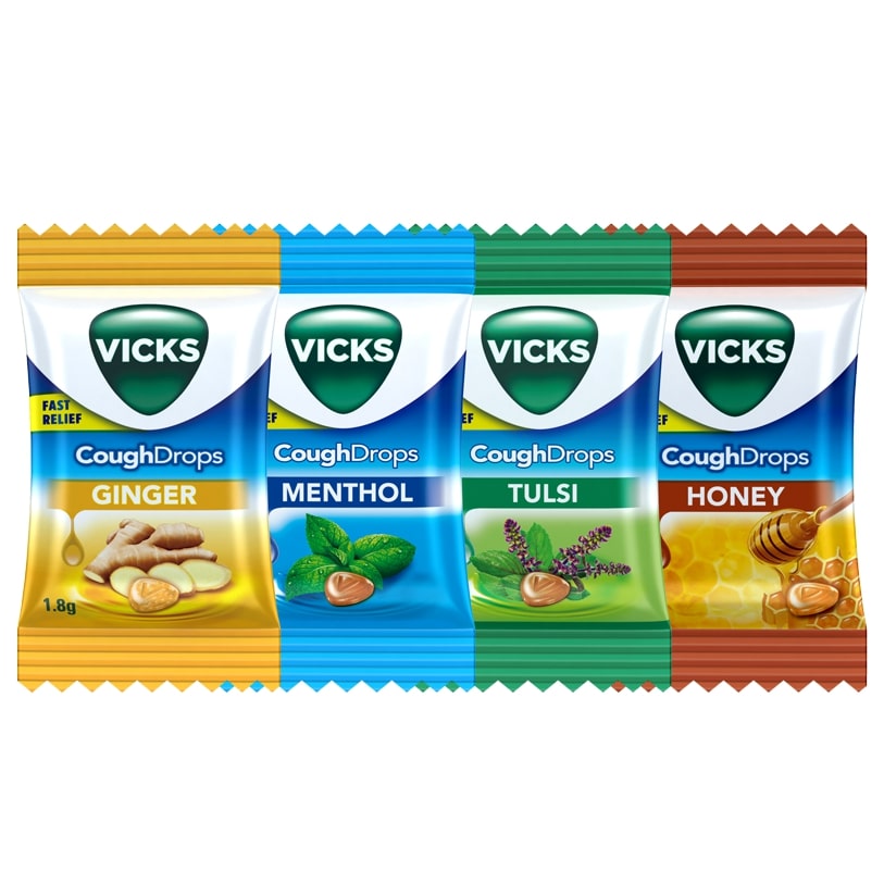 Vicks Cough Drops - Tulsi, Ginger, Honey & Menthol - Throat Irritation Relief - Works As A Cough Suppressant & As An Oral Anaesthetic To Stop Dry Cough- 210 Lozenges
