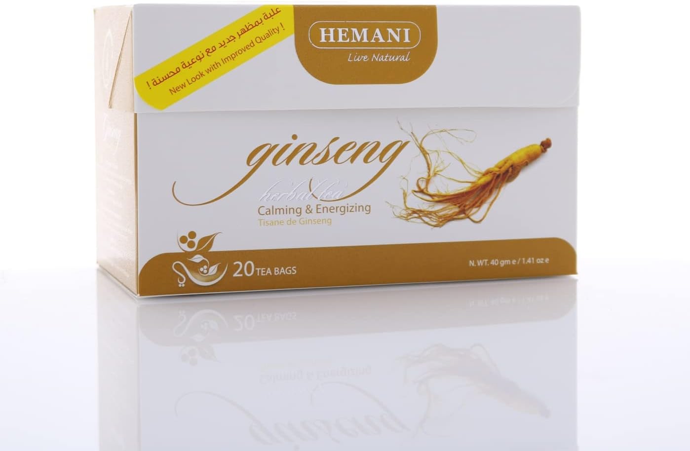 Hemani Ginseng Herbal Tea - Calm & Energizing - Anti-Oxidants Promotes Heathy Skin   - 20 Tea Bags - 40gms
