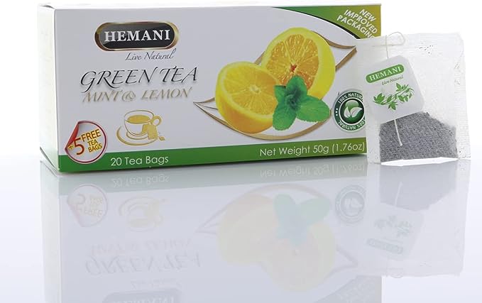 Hemani Mint & Lemon Green Tea - Made using Pure Green Tea Leaves - Helps in Weight Loss - Detoxifier Cleanses Body  - 25 Tea Bags - 50gms