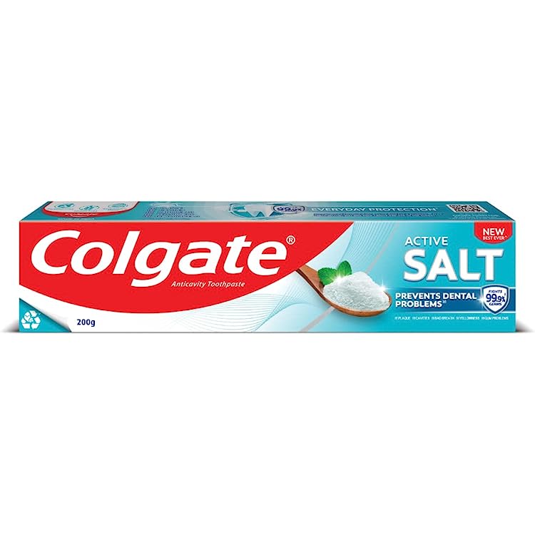 Colgate Anticavity Toothpaste with Active Salt - Prevents Dental Problems - Fights 99.9% Germs - 200 g