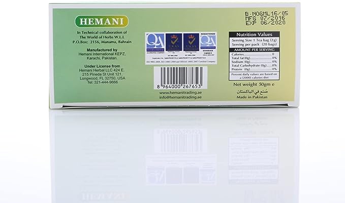 Hemani Mint & Lemon Green Tea - Made using Pure Green Tea Leaves - Helps in Weight Loss - Detoxifier Cleanses Body  - 25 Tea Bags - 50gms