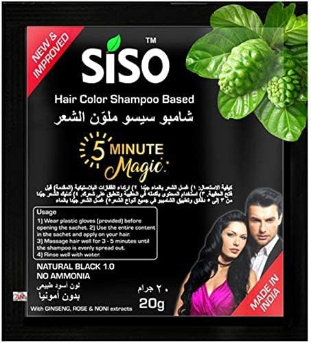 SISO Hair Colour Shampoo Based - Ammonia-Free Formula - Natural Looking Black Color - For Men and Women - 20 g x 10 - 1 box