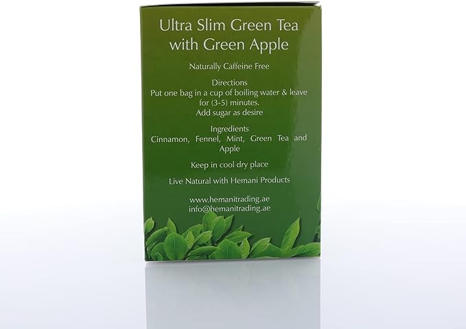 Hemani Ultra Slim Green Tea with Green Apple - 100 % Natural Beneficial Herbs  - Weight Loss - Naturally Caffeine Free- 12 Pouches x 10 Tea Bags