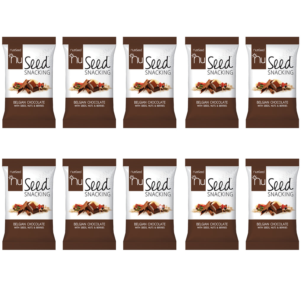 NutriSeed NuSeed Snacking Belgian Chocolate With Seeds, Nuts & Berries  - For the Carb Conscious - High in Dietary Fibre & Protein - Gluten-Free - Blend of Choco Drop,Raisins - 10x30g