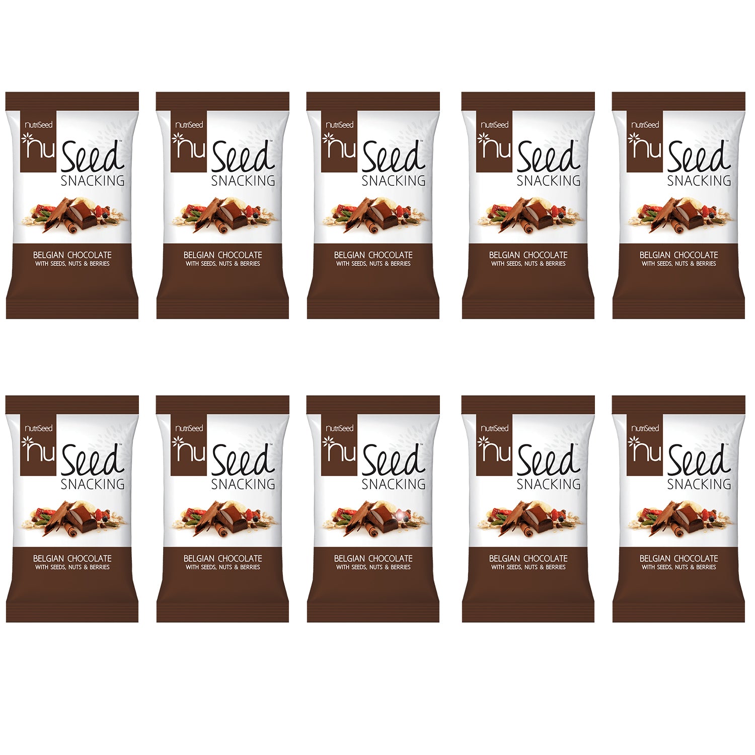 NutriSeed NuSeed Snacking Belgian Chocolate With Seeds, Nuts & Berries  - For the Carb Conscious - High in Dietary Fibre & Protein - Gluten-Free - Blend of Choco Drop,Raisins - 10x30g
