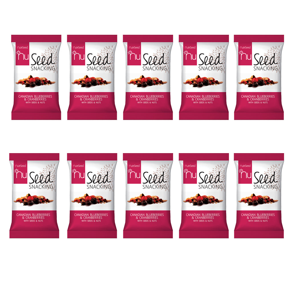 NutriSeed NuSeed Snacking Canadian Blueberries & Cranberries w/ Seeds & Nuts - High in Dietary Fibre & Protein - Gluten-Free - Sunflower/Pumpkin/Cashew/Almond/Raisins/Goji Berry - 10x30g