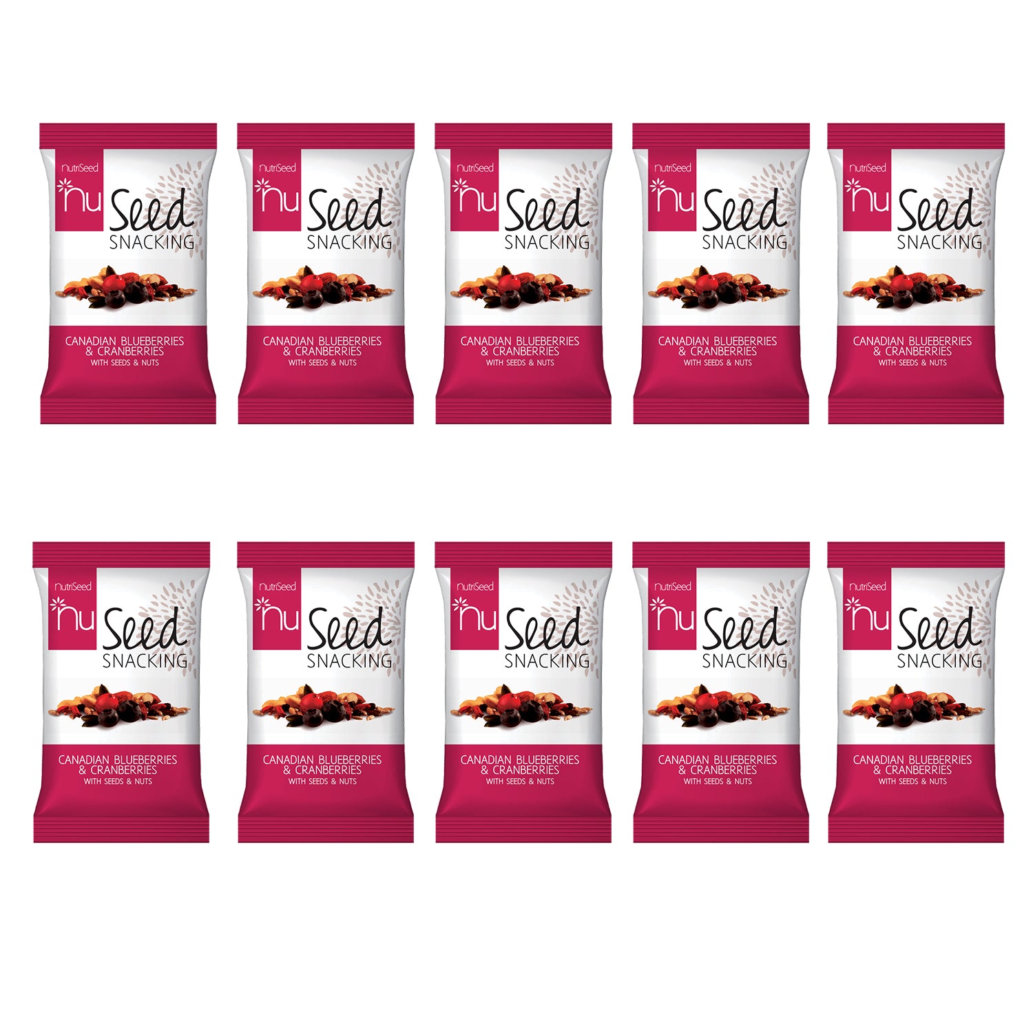 NutriSeed NuSeed Snacking Canadian Blueberries & Cranberries w/ Seeds & Nuts - High in Dietary Fibre & Protein - Gluten-Free - Sunflower/Pumpkin/Cashew/Almond/Raisins/Goji Berry - 10x30g