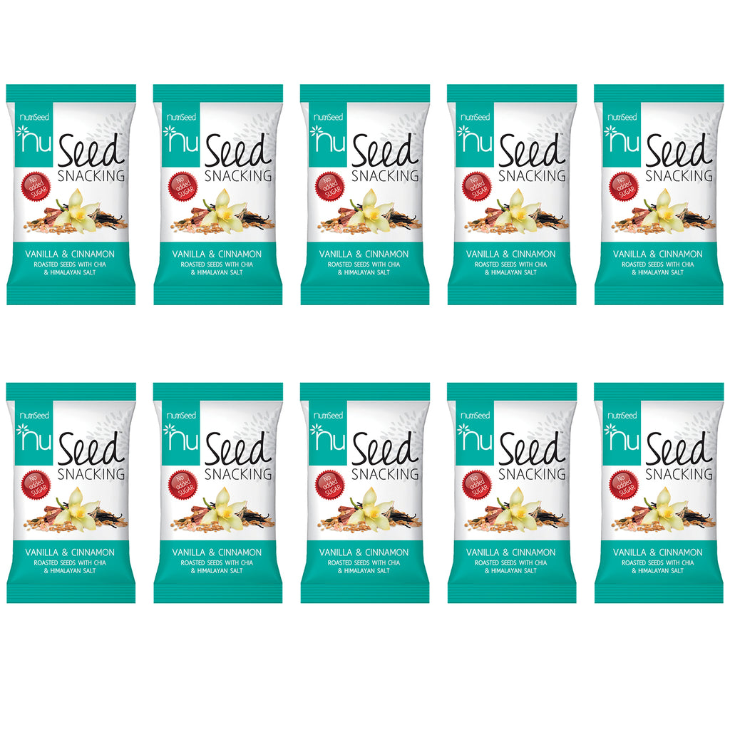 NutriSeed NuSeed Snacking Vanilla & Cinnamon Roasted Seeds With Chia & Himalayan Salt - For the Carb Conscious - High in Dietary Fibre & Protein - No Added Sugar - Gluten-Free & Keto Friendly - 10x30g