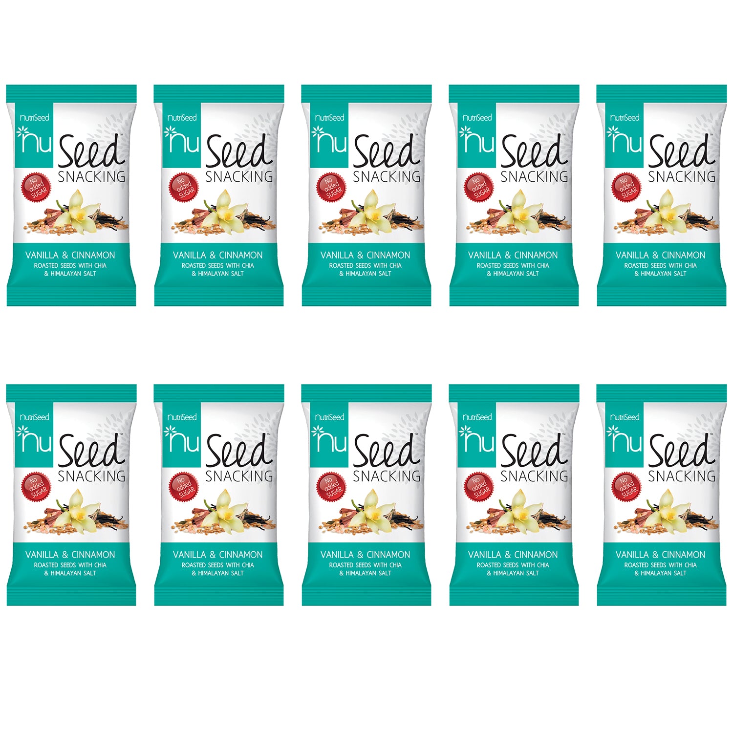 NutriSeed NuSeed Snacking Vanilla & Cinnamon Roasted Seeds With Chia & Himalayan Salt - For the Carb Conscious - High in Dietary Fibre & Protein - No Added Sugar - Gluten-Free & Keto Friendly - 10x30g
