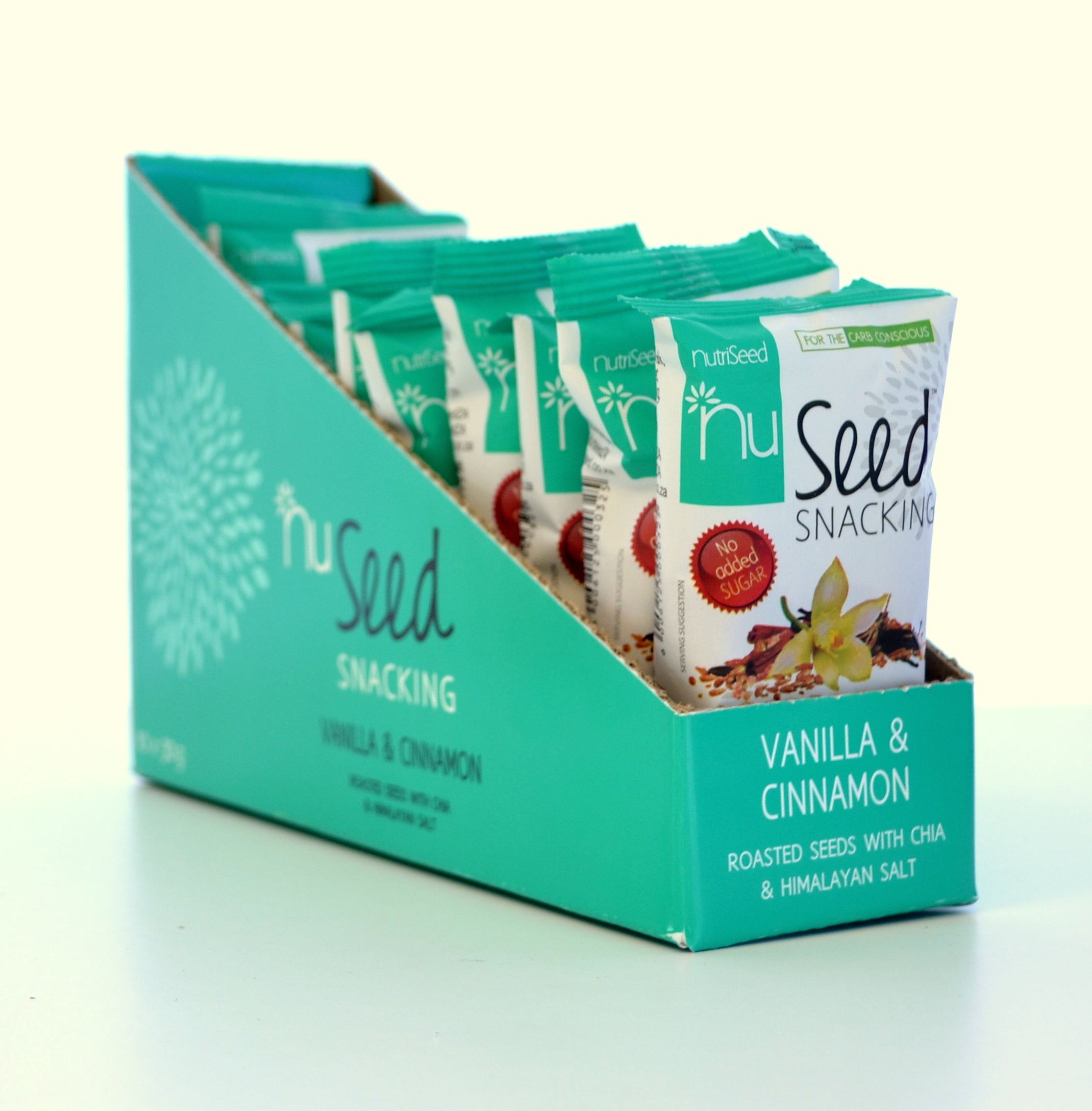 NutriSeed NuSeed Snacking Vanilla & Cinnamon Roasted Seeds With Chia & Himalayan Salt - For the Carb Conscious - High in Dietary Fibre & Protein - No Added Sugar - Gluten-Free & Keto Friendly - 10x30g