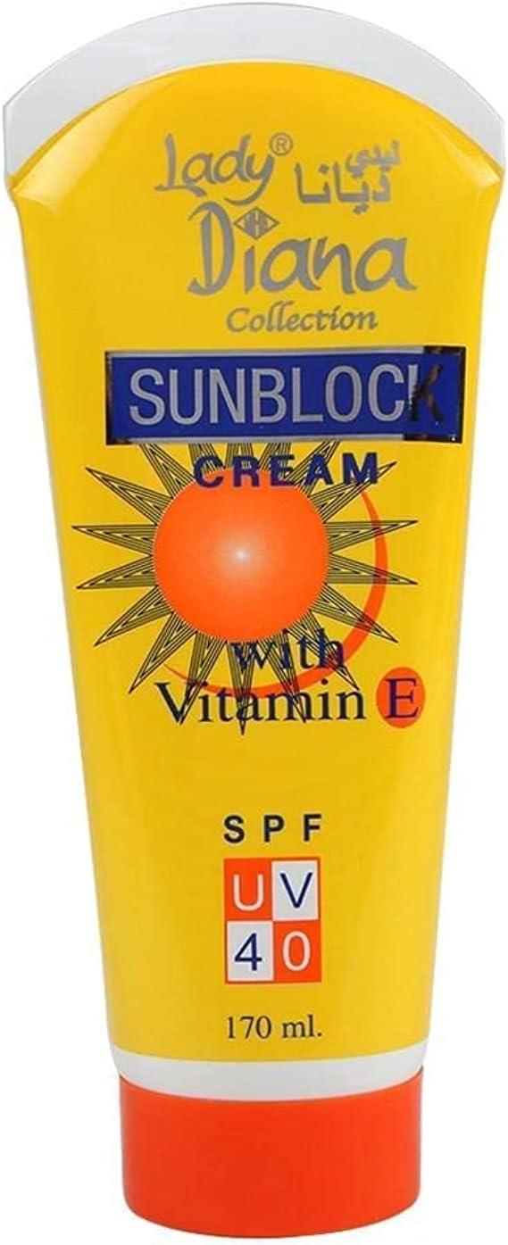 Lady Diana Sun Block Cream- With Vitamin E, SPF UV-40 - Protect Your Skin From UV Rays - Fast Absorbing Formula - Provides Broad Spectrum of UVA/UVB Protection- 170 ml