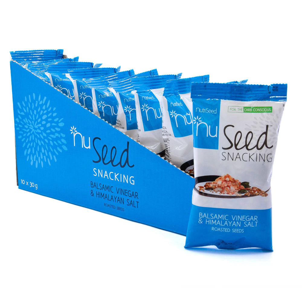 NutriSeedNuSeed Snacking Balsamic Vinegar & Himalayan Salt With Roasted Seeds  - For the Carb Conscious - High in Dietary Fibre & Protein - Gluten-Free & Keto Friendly - 10x30g