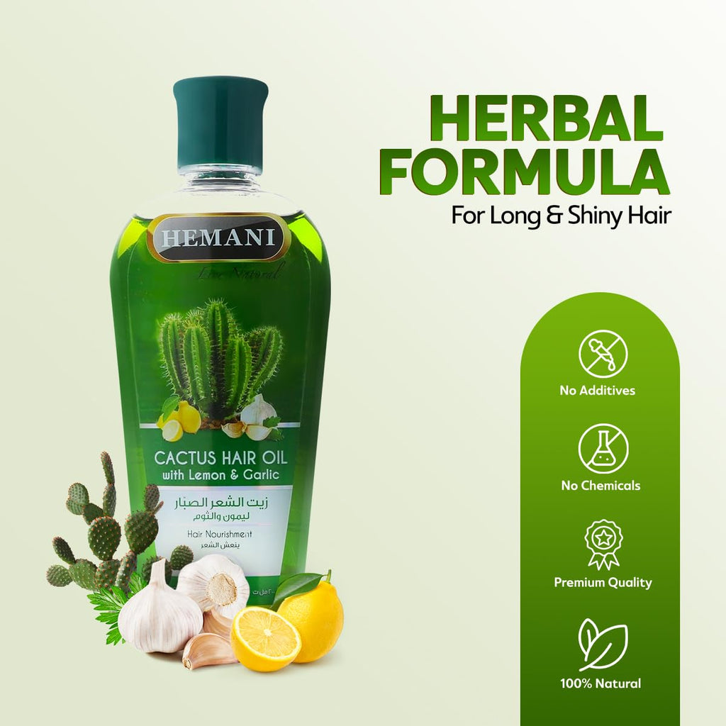 Hemani Cactus Hair Oil with Lemon and Garlic - with Cactus Oil Benefits - Lemon Extract and Garlic Extract - 200 ml